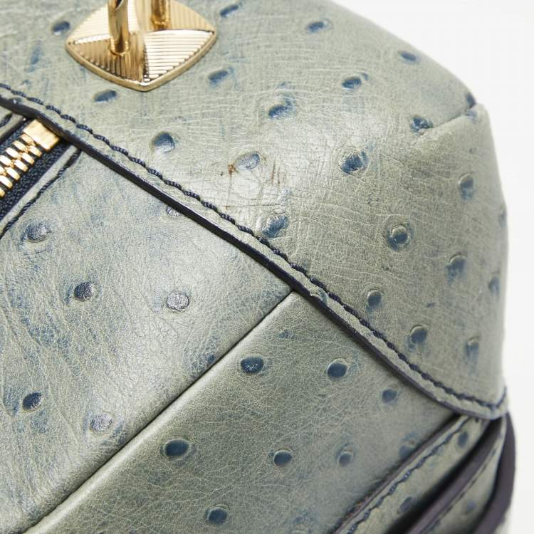 Pre Owned Lancel Blue Ostrich Embossed Leather Adjani Satchel