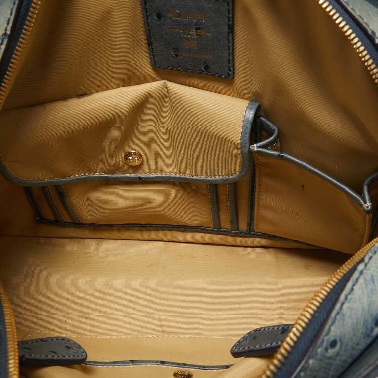 Pre Owned Lancel Blue Ostrich Embossed Leather Adjani Satchel