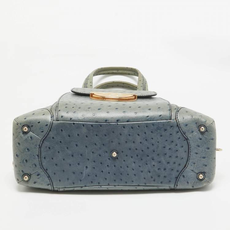 Pre Owned Lancel Blue Ostrich Embossed Leather Adjani Satchel