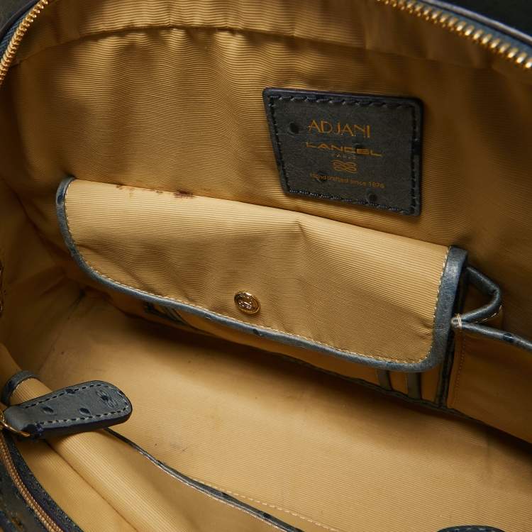 Pre Owned Lancel Blue Ostrich Embossed Leather Adjani Satchel