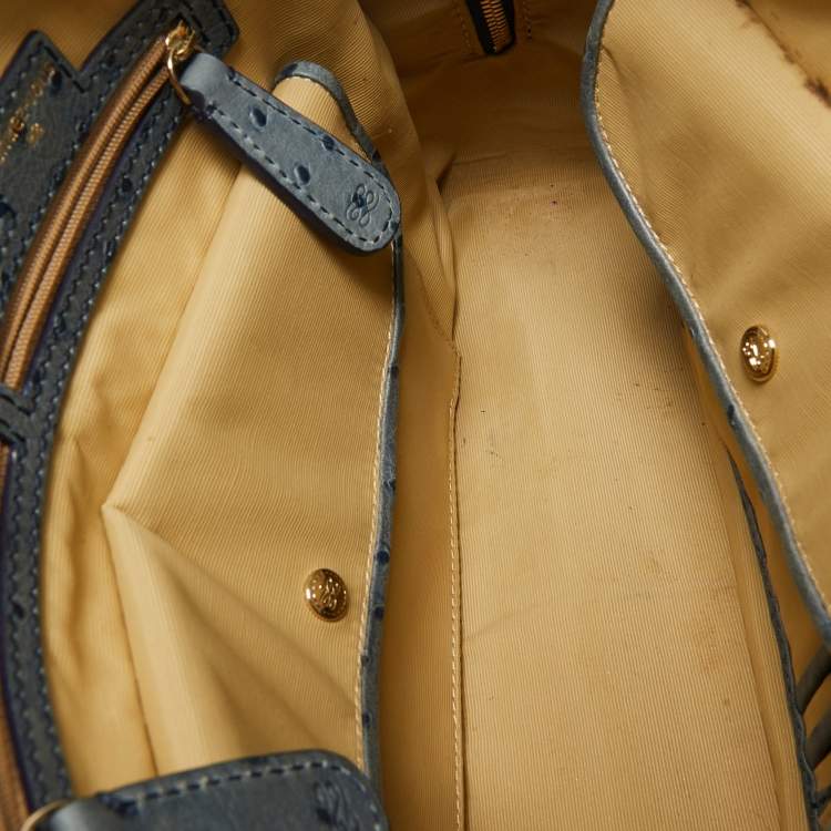 Pre Owned Lancel Blue Ostrich Embossed Leather Adjani Satchel