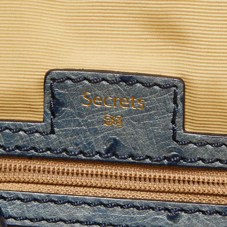 Pre Owned Lancel Blue Ostrich Embossed Leather Adjani Satchel