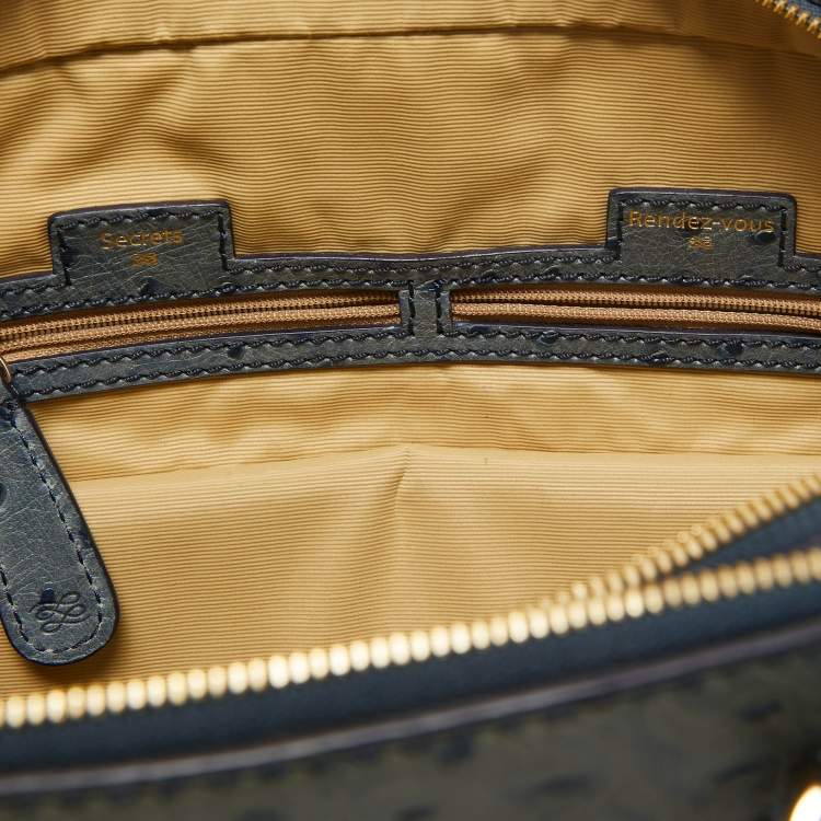 Pre Owned Lancel Blue Ostrich Embossed Leather Adjani Satchel