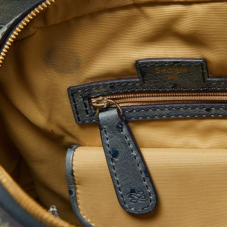 Pre Owned Lancel Blue Ostrich Embossed Leather Adjani Satchel