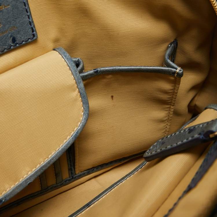 Pre Owned Lancel Blue Ostrich Embossed Leather Adjani Satchel