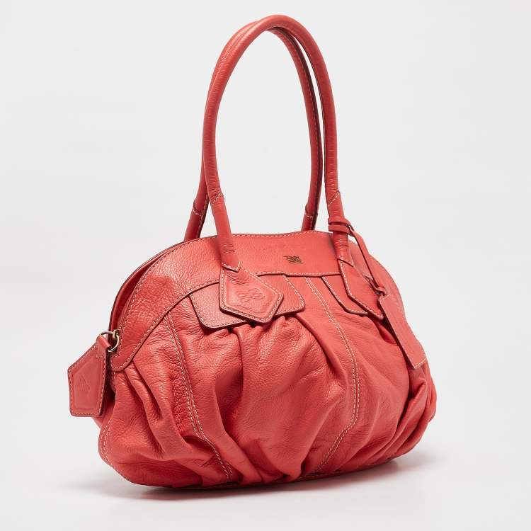 Pre Owned Lancel Coral Orange Leather Gousset Satchel