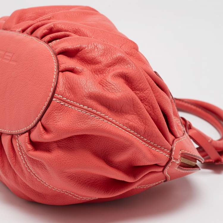 Pre Owned Lancel Coral Orange Leather Gousset Satchel