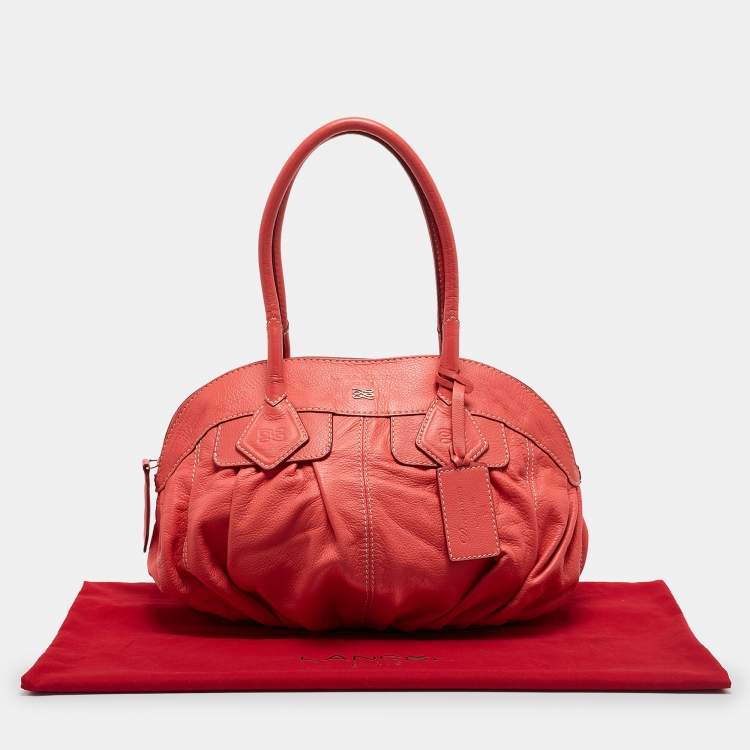 Pre Owned Lancel Coral Orange Leather Gousset Satchel