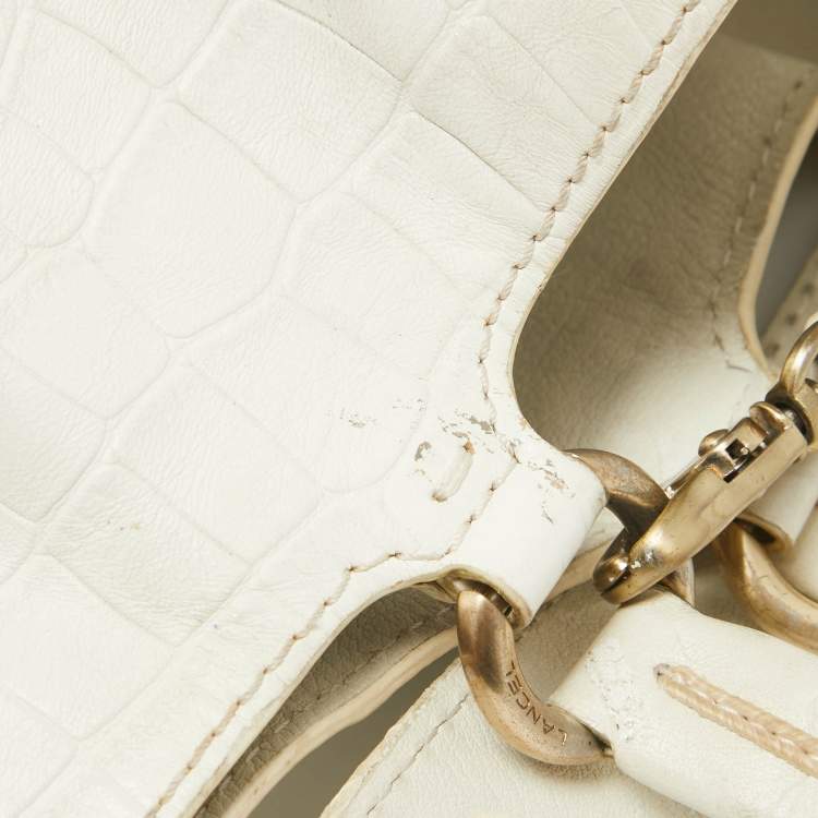 Pre Owned Lancel White Leather Premiere Flirt Bucket Bag