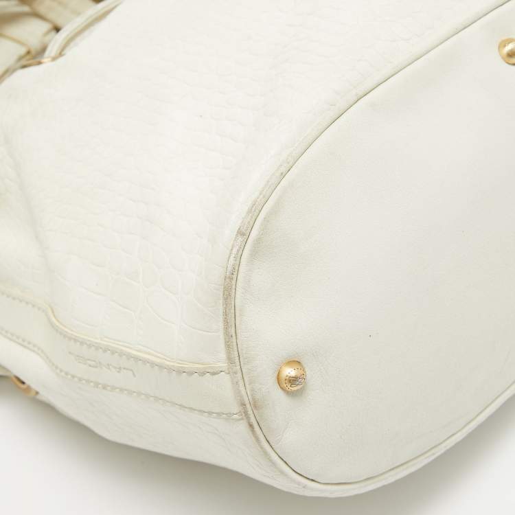 Pre Owned Lancel White Leather Premiere Flirt Bucket Bag