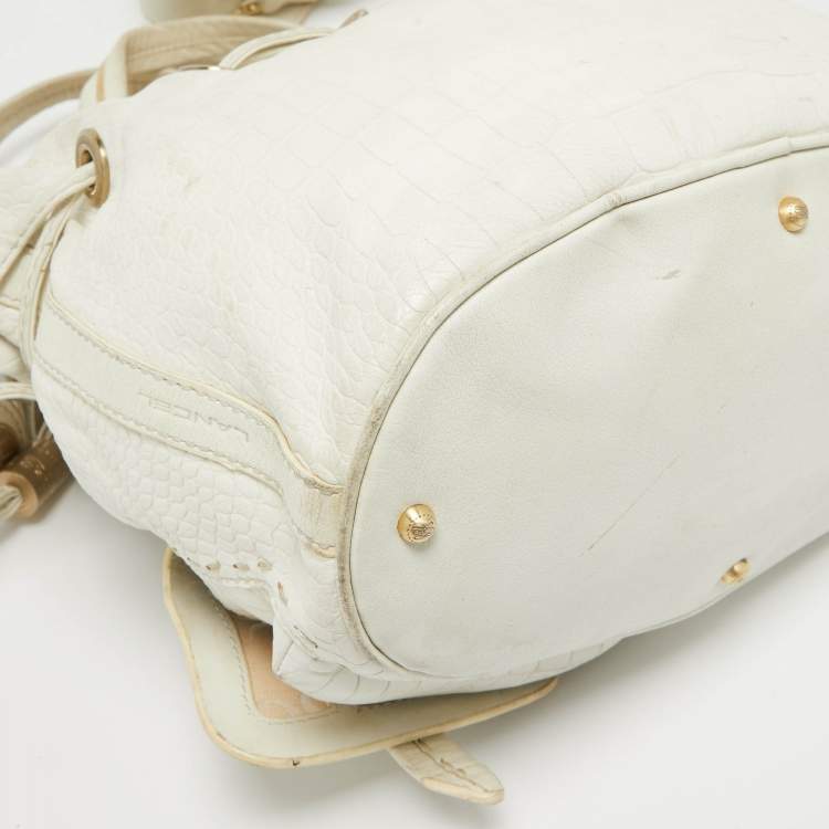 Pre Owned Lancel White Leather Premiere Flirt Bucket Bag