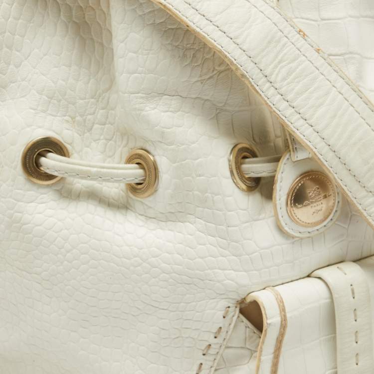 Pre Owned Lancel White Leather Premiere Flirt Bucket Bag