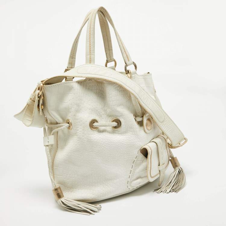 Pre Owned Lancel White Leather Premiere Flirt Bucket Bag