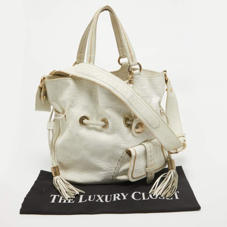 Pre Owned Lancel White Leather Premiere Flirt Bucket Bag