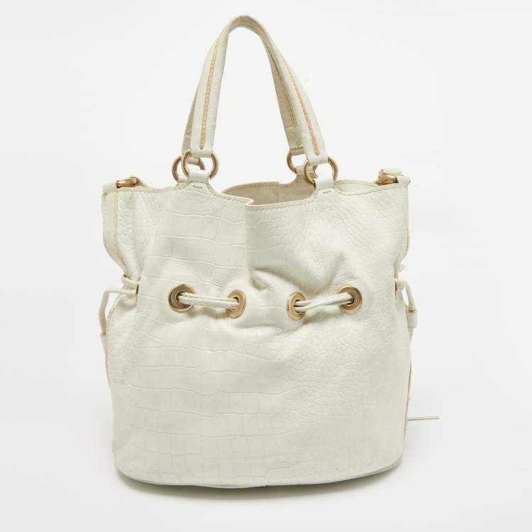 Pre Owned Lancel White Leather Premiere Flirt Bucket Bag