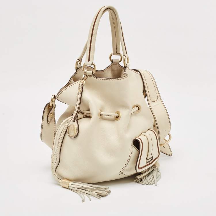 Pre Owned Lancel Off White Leather Premiere Flirt Bucket Bag