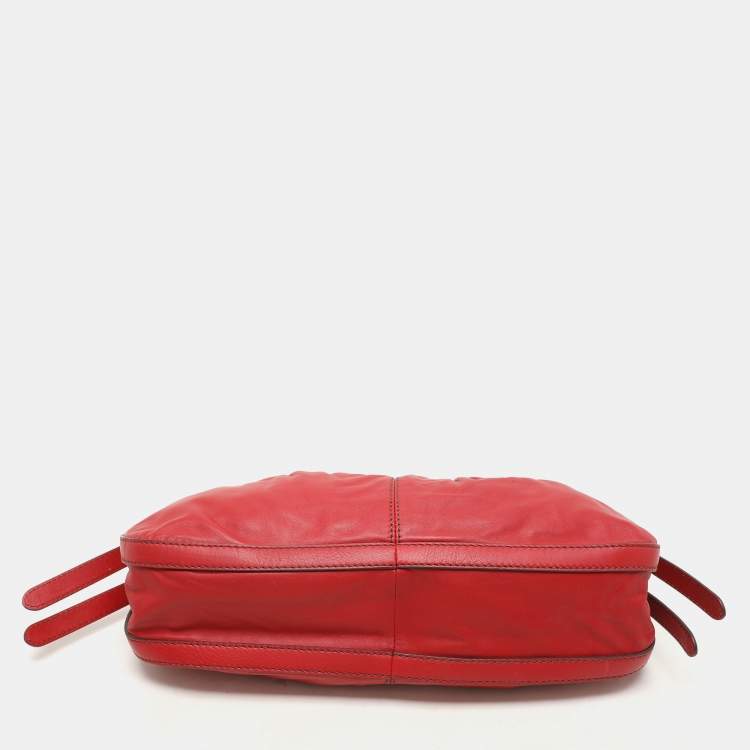 Pre Owned Lancel Red Pleated Leather Satchel