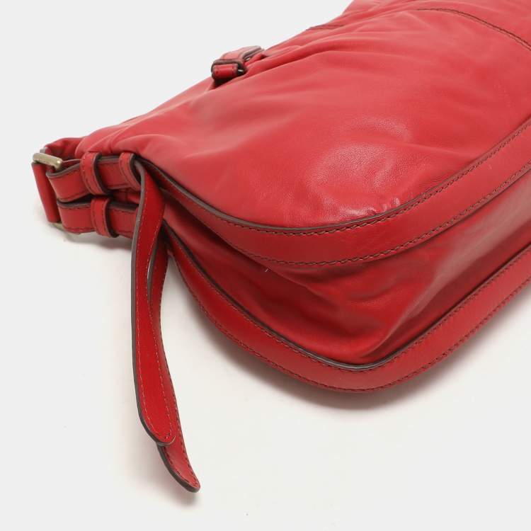 Pre Owned Lancel Red Pleated Leather Satchel