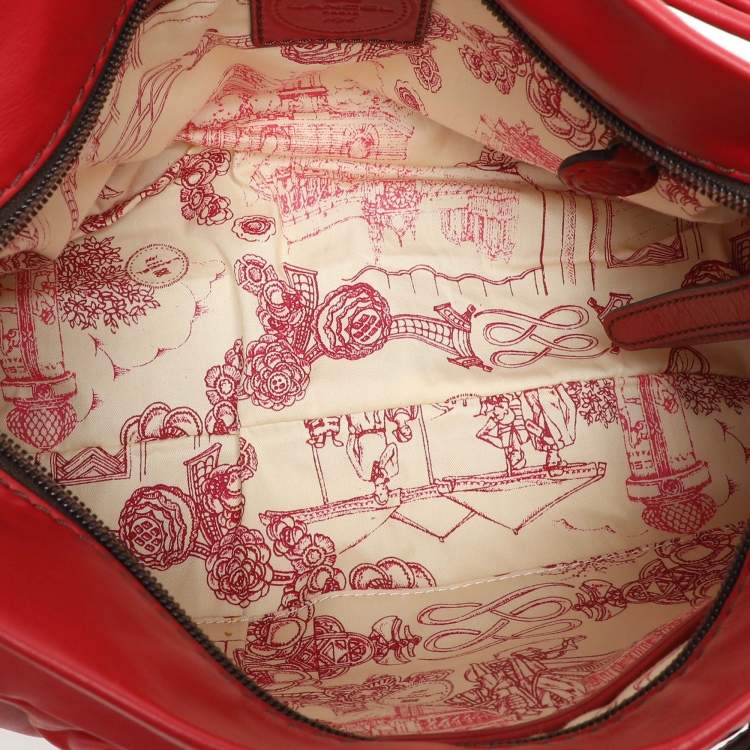 Pre Owned Lancel Red Pleated Leather Satchel