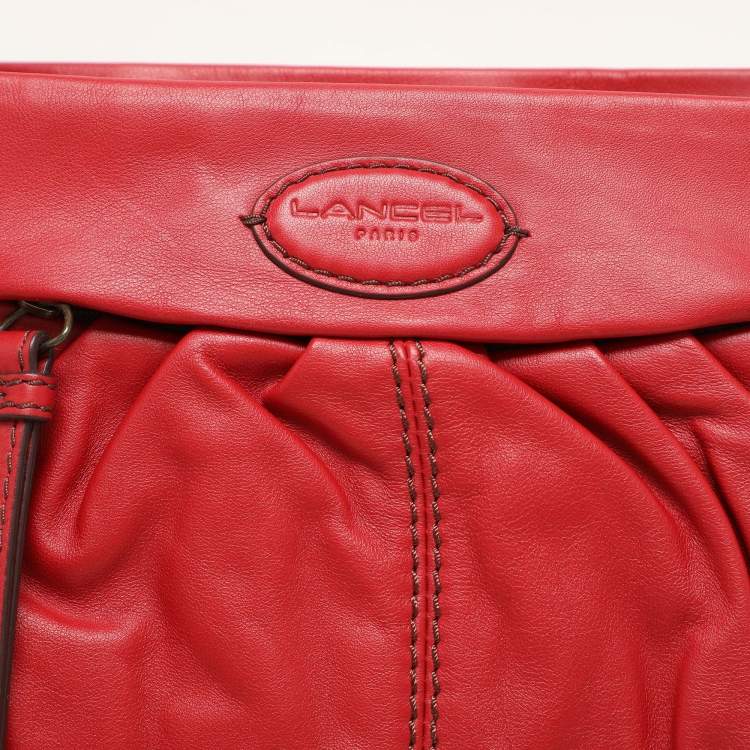 Pre Owned Lancel Red Pleated Leather Satchel