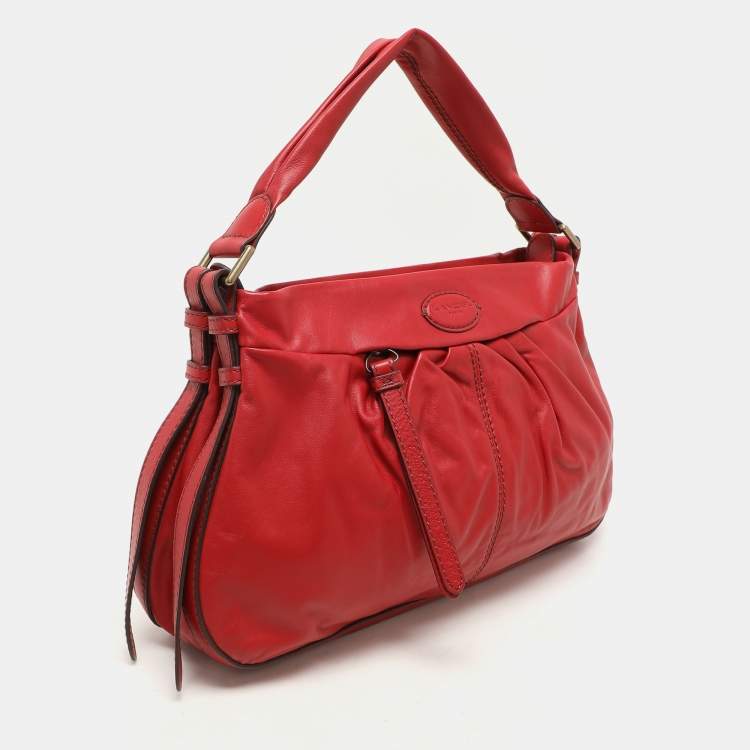 Pre Owned Lancel Red Pleated Leather Satchel