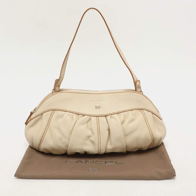 Pre Owned Lancel Cream Leather Shoulder Bag