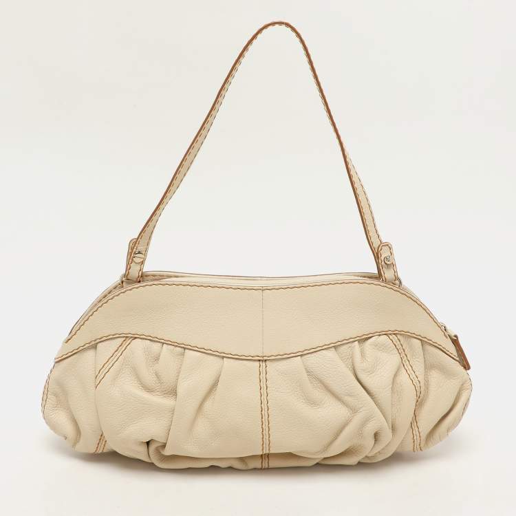Pre Owned Lancel Cream Leather Shoulder Bag