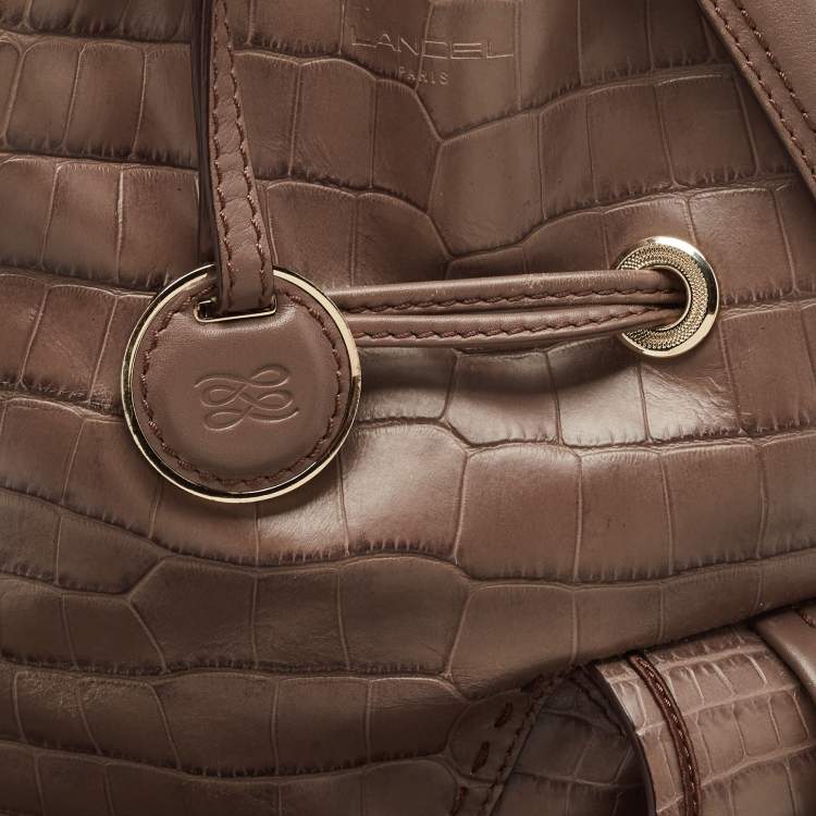 Pre Owned Lancel Grey Croc Embossed Leather Premiere Flirt Bucket Bag