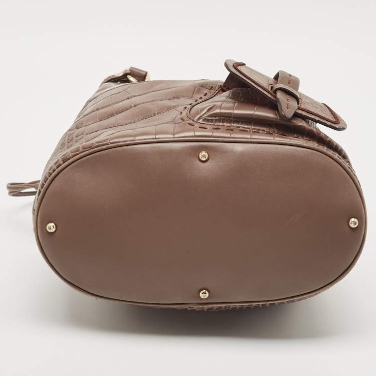 Pre Owned Lancel Grey Croc Embossed Leather Premiere Flirt Bucket Bag