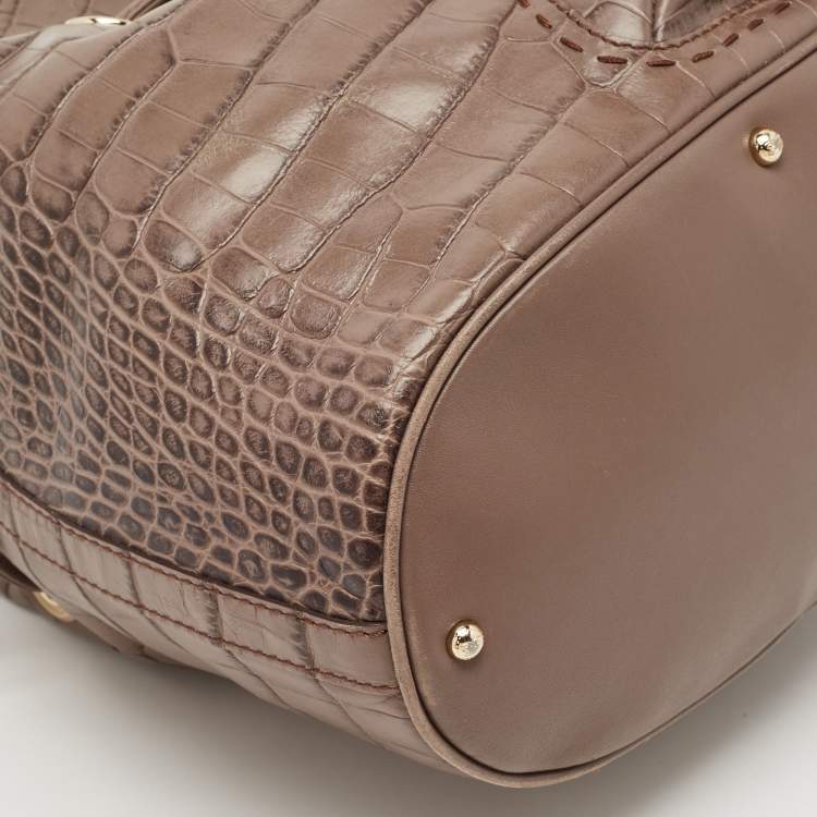 Pre Owned Lancel Grey Croc Embossed Leather Premiere Flirt Bucket Bag