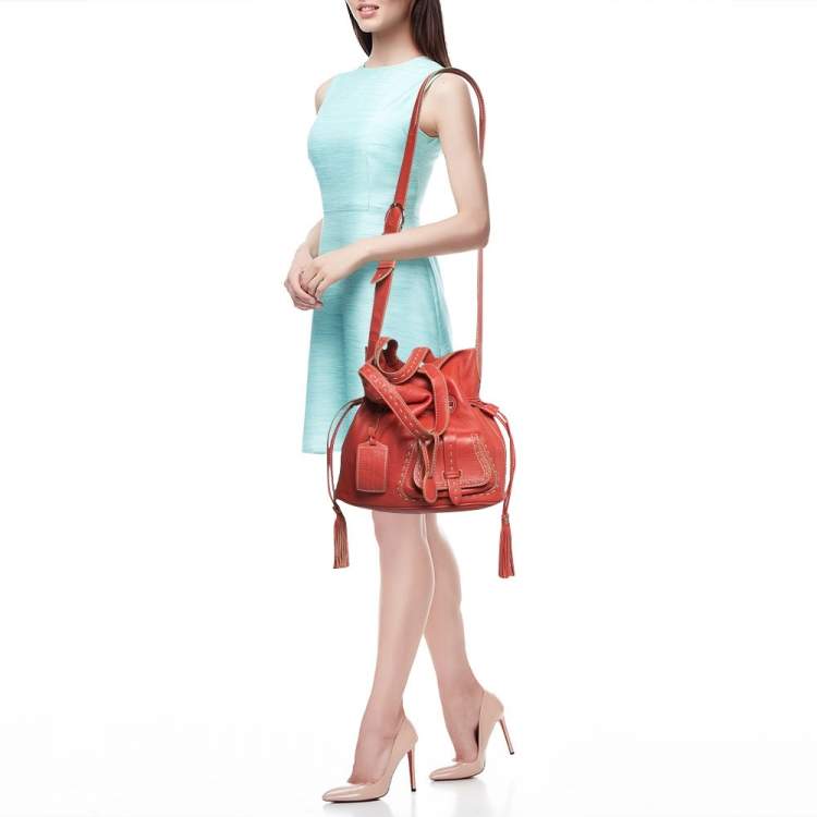 Pre Owned Lancel Red Leather Premiere Flirt Bucket Bag