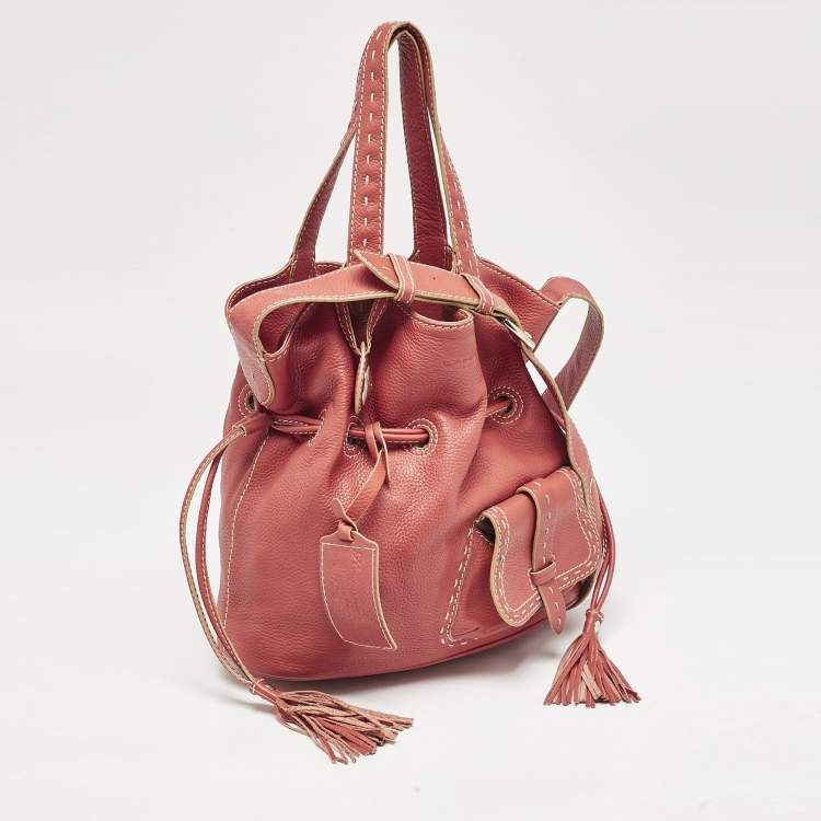 Pre Owned Lancel Red Leather Premiere Flirt Bucket Bag
