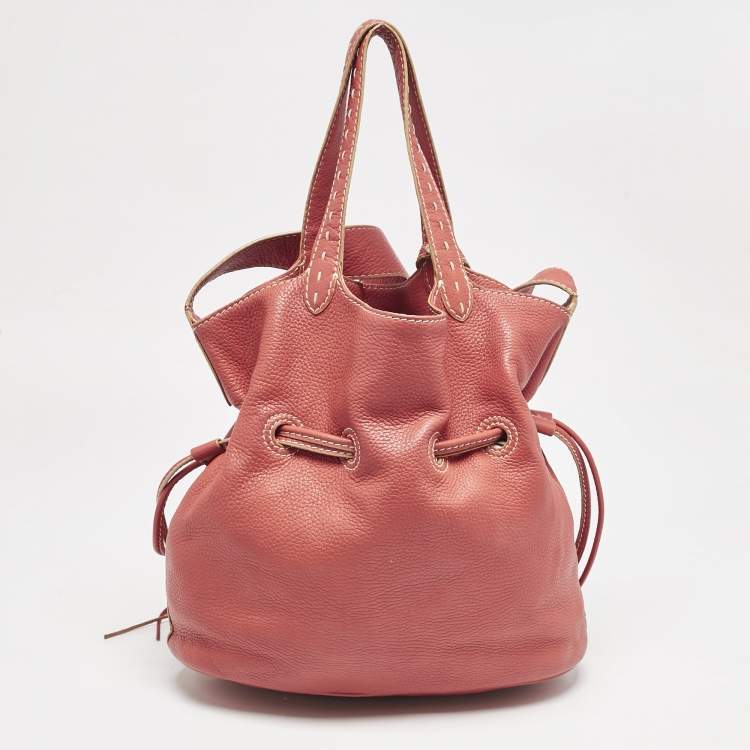 Pre Owned Lancel Red Leather Premiere Flirt Bucket Bag