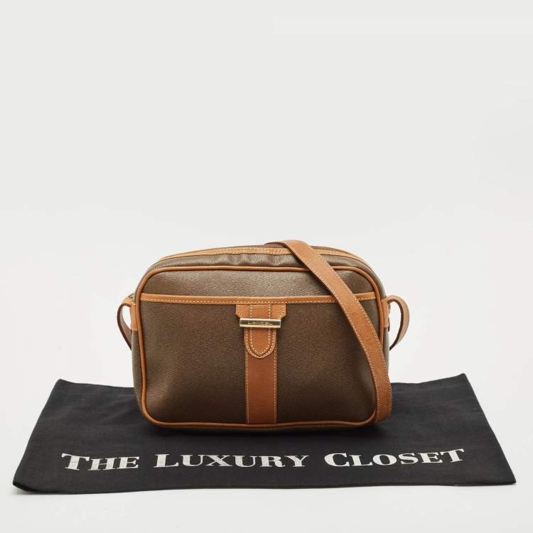 Pre Owned Lancel Brown/Tan Coated Canvas and Leather Camera Shoulder Bag