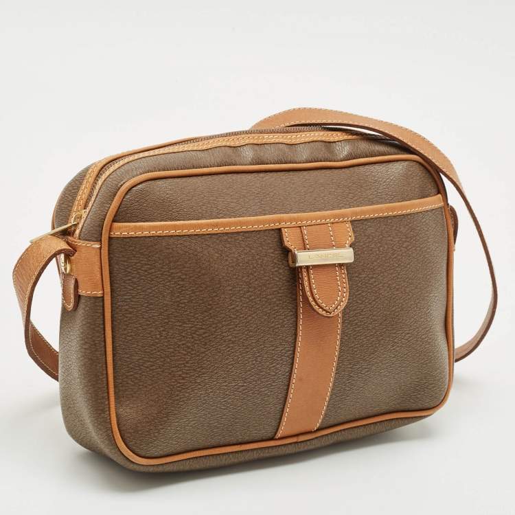 Pre Owned Lancel Brown/Tan Coated Canvas and Leather Camera Shoulder Bag