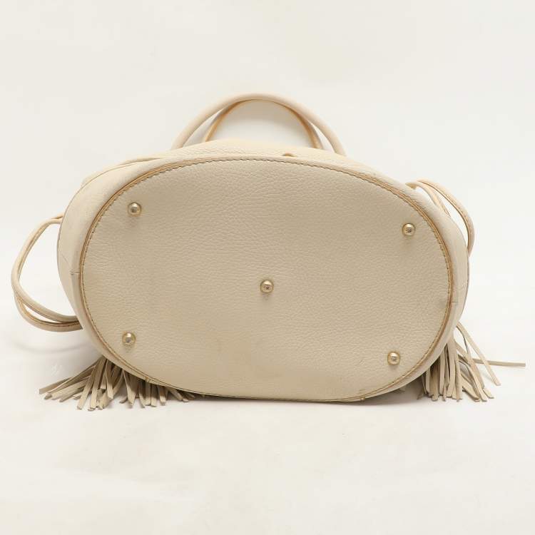 Pre Owned Lancel Cream Leather Drawstring Tassel Tote