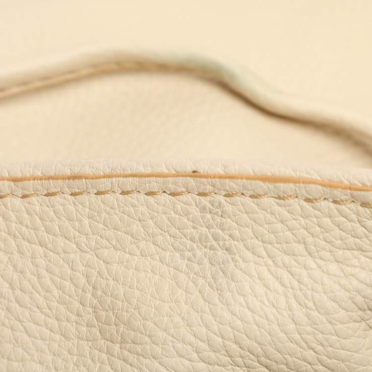 Pre Owned Lancel Cream Leather Drawstring Tassel Tote