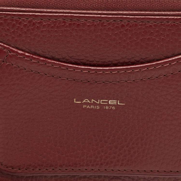 Pre Owned Lancel Burgundy Leather Zip Compact Wallet