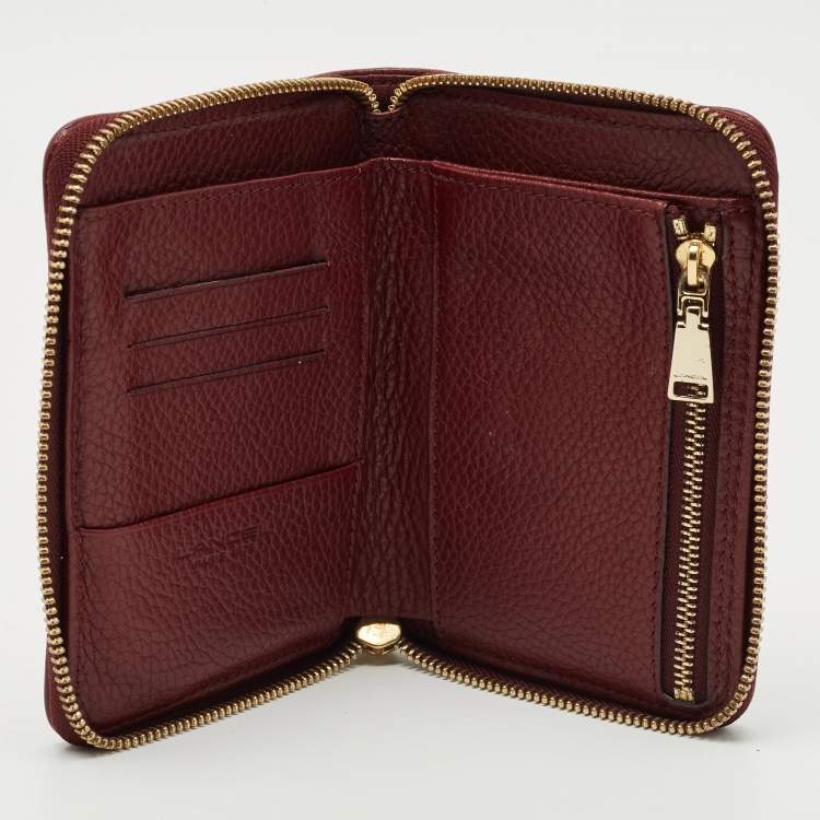 Pre Owned Lancel Burgundy Leather Zip Compact Wallet