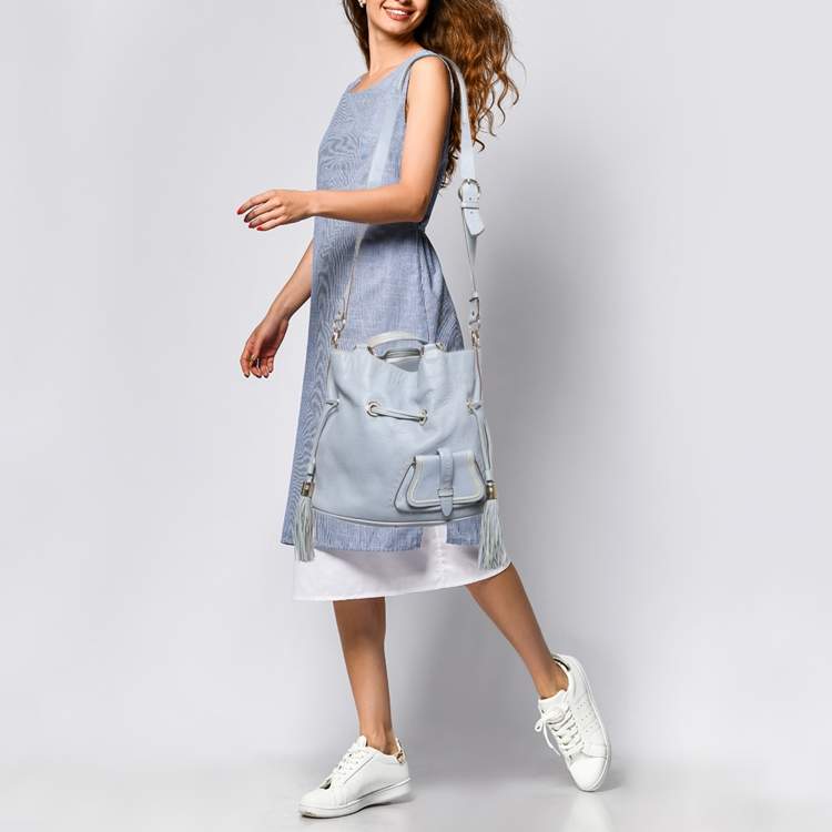Pre Owned Lancel Light Blue Leather Premiere Flirt Bucket Bag