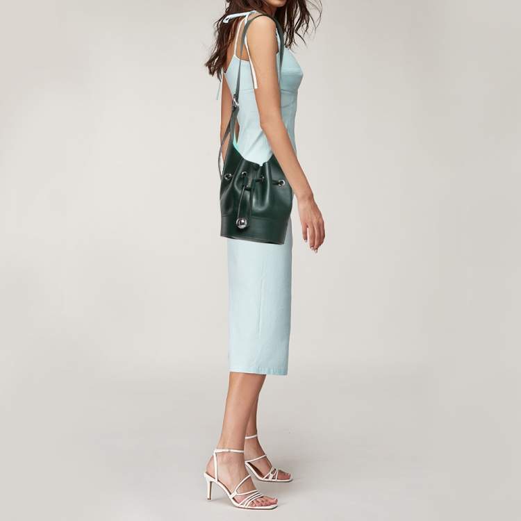 Pre Owned Lancel Dark Green Leather Drawstring Bucket Bag