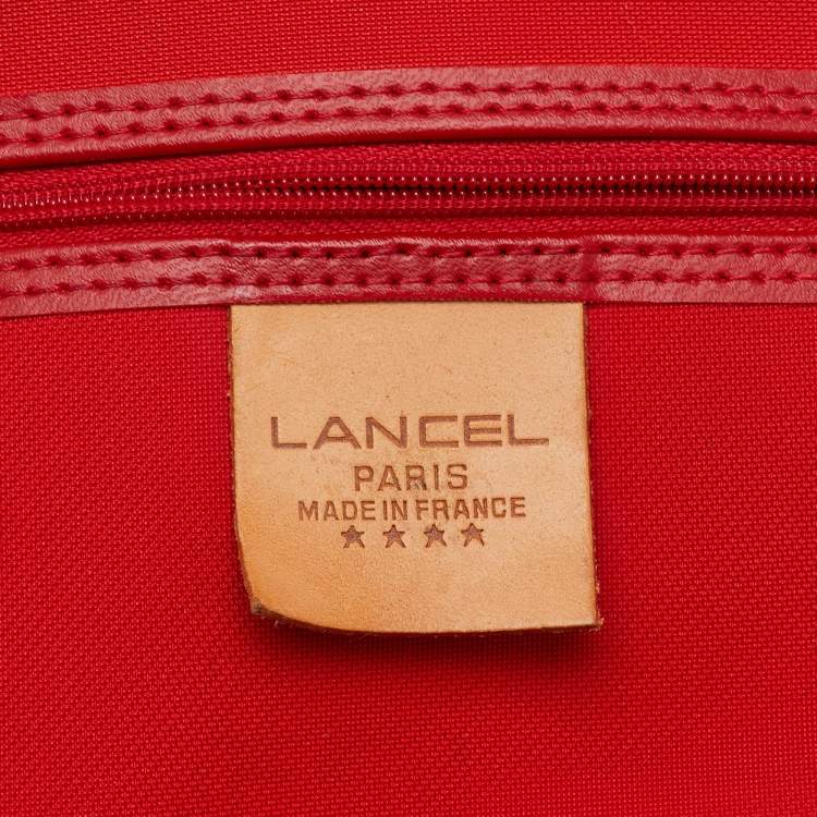 Pre Owned Lancel Red/Tan Canvas and Leather Trim Weekend Duffel Bag