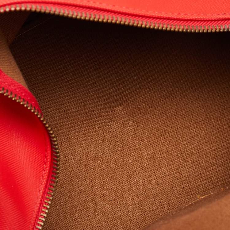 Pre Owned Lancel Red/Tan Canvas and Leather Trim Weekend Duffel Bag