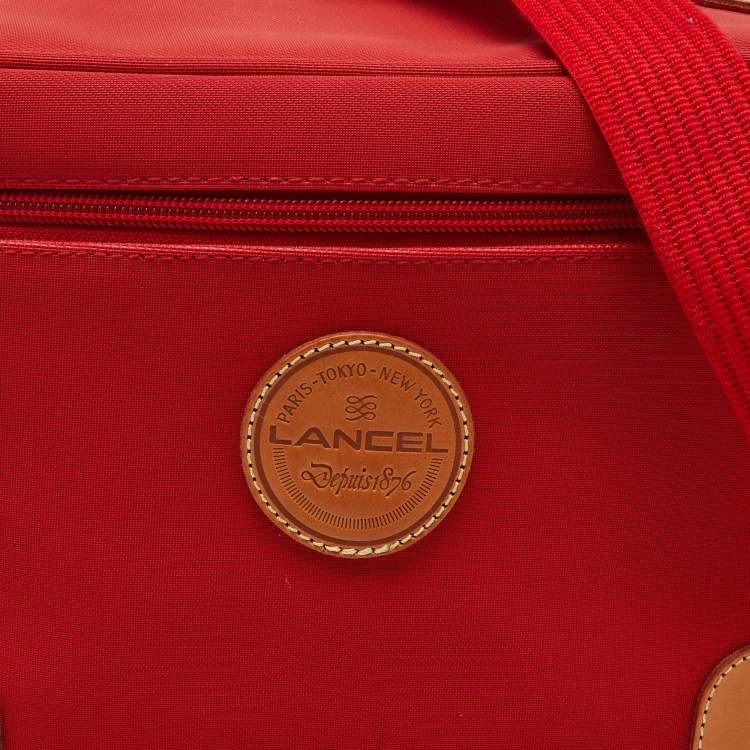 Pre Owned Lancel Red/Tan Canvas and Leather Trim Vanity Travel Bag