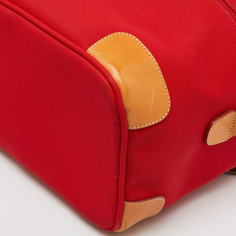 Pre Owned Lancel Red/Tan Canvas and Leather Trim Vanity Travel Bag