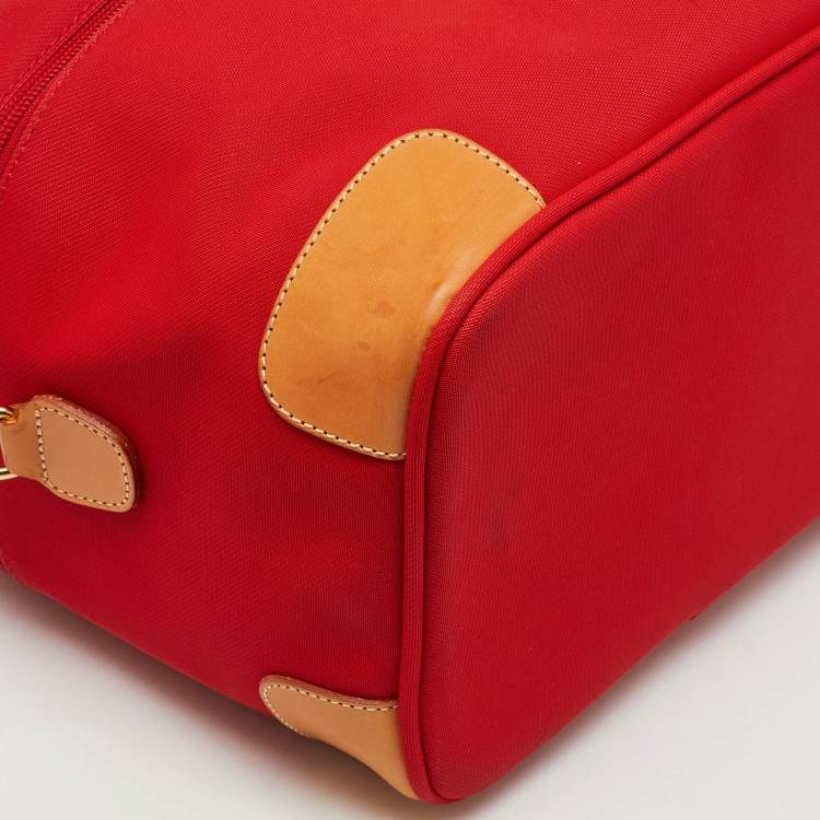 Pre Owned Lancel Red/Tan Canvas and Leather Trim Vanity Travel Bag