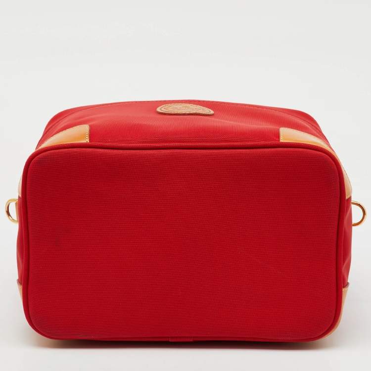 Pre Owned Lancel Red/Tan Canvas and Leather Trim Vanity Travel Bag