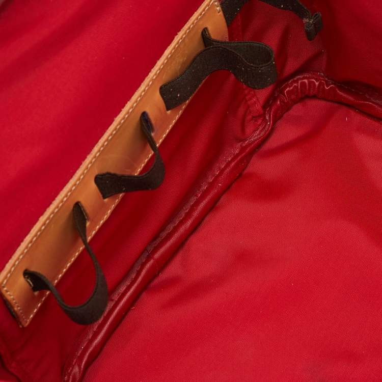 Pre Owned Lancel Red/Tan Canvas and Leather Trim Vanity Travel Bag