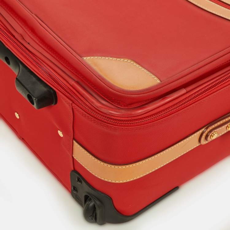 Pre Owned Lancel Red/Tan Canvas and Leather Rolling Suitcase Luggage