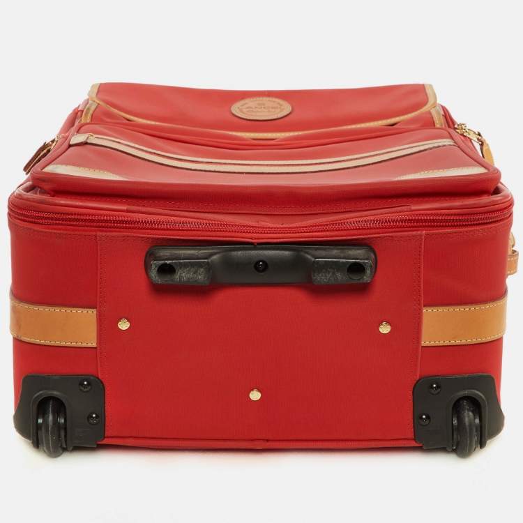 Pre Owned Lancel Red/Tan Canvas and Leather Rolling Suitcase Luggage